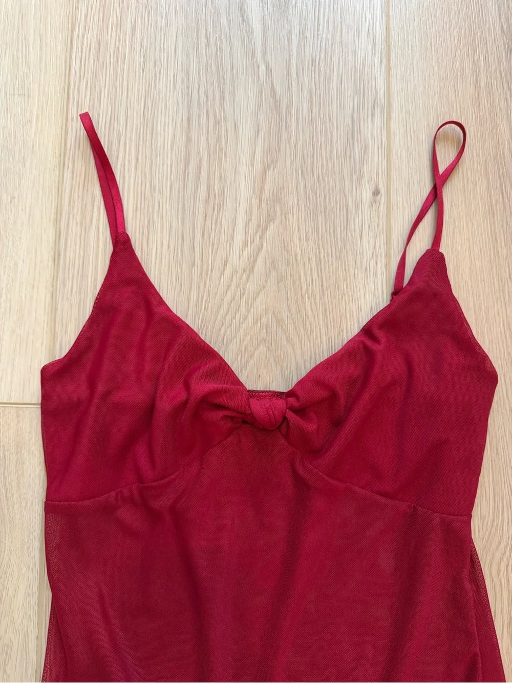 LIKE NEW Sheer Burgundy Bodysuit with Spaghetti Straps - Picture 3 of 4